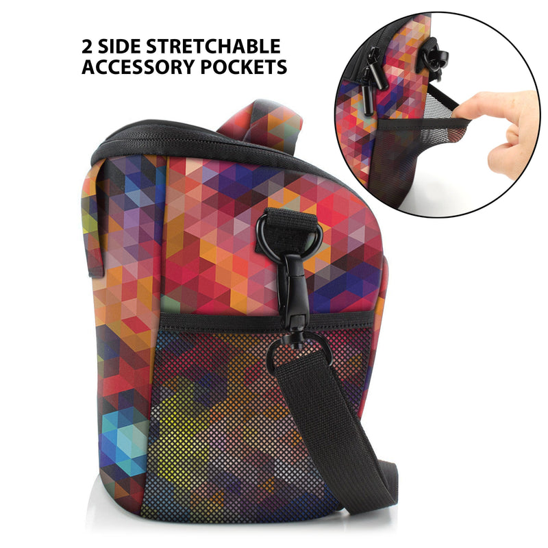 USA Gear Small SLR Camera Case Bag for Men and Women with Top Loading Accessibility, Adjustable Shoulder Sling, Padded Handle - Comfortable, Durable and Light Weight for Nikon, Canon, etc (Geometric) Geometric
