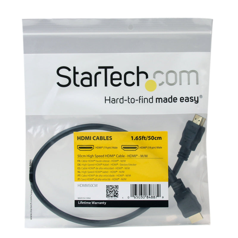 StarTech.com 0.5m High Speed HDMI Cable – Ultra HD 4k x 2k HDMI Cable – HDMI to HDMI M/M - 50cm HDMI 1.4 Cable - Audio/Video Gold-Plated (HDMM50CM), 1.5ft / 45cm , Black