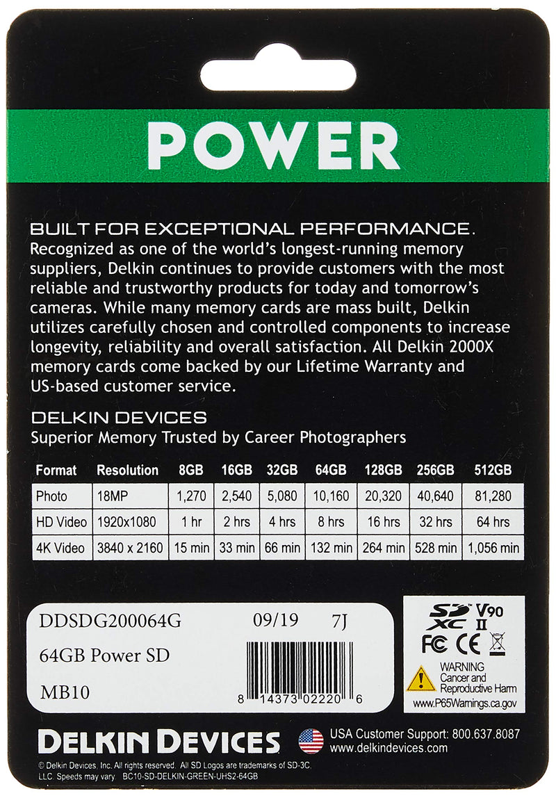 Delkin Devices 64GB Power SDXC UHS-II (V90) Memory Card (DDSDG200064G)