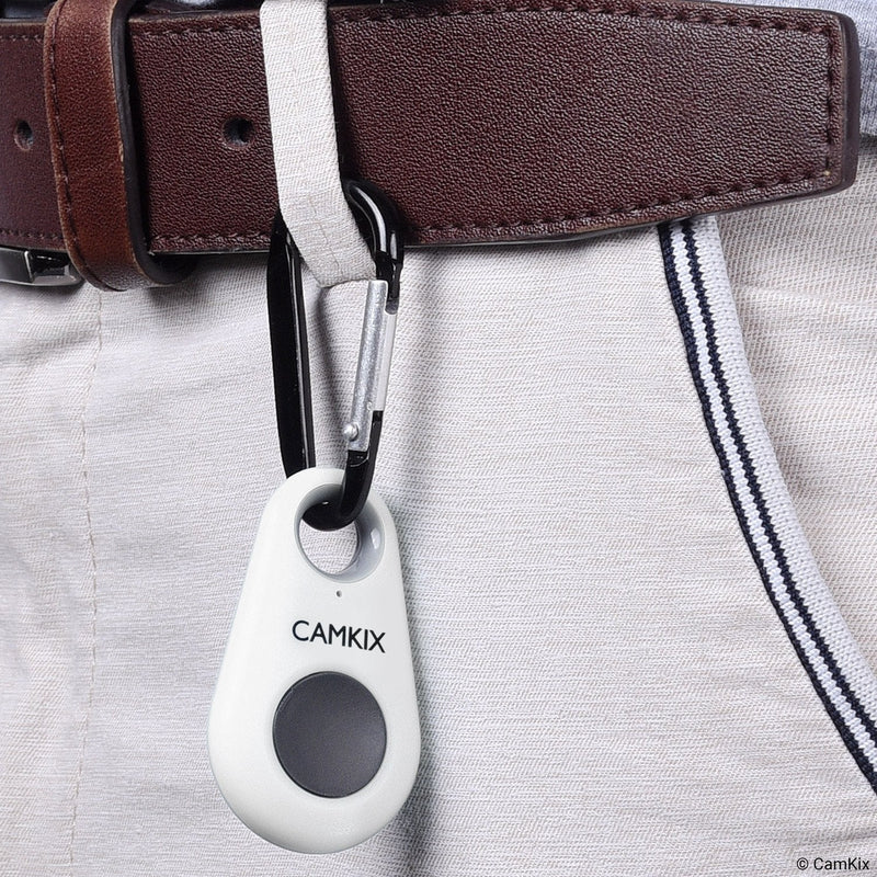 CamKix Camera Shutter Remote Control with Bluetooth Wireless Technology - Drop Style - Compatible with iPhone/Android - One Button Control - Carabiner and Lanyard with Detachable Ring Included White