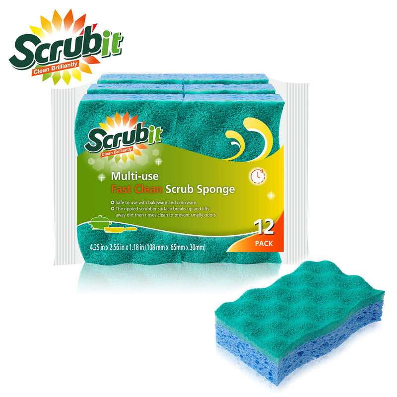 [AUSTRALIA] - SCRUBIT Multi-Use Scrub Sponge – Non-Scratch Kitchen Sponges for Dishes, Pots and Pans - Heavy Duty & Odor Free Rippled Scrubbing Pad, Designed for Tough Cleaning Jobs 12 Count 