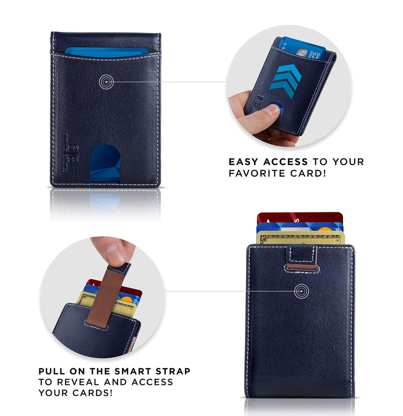 SERMAN BRANDS RFID Blocking Slim Bifold Genuine Leather Minimalist Front Pocket Wallets for Men with Money Clip Thin Mens Z. Atlantic Blue 1.0