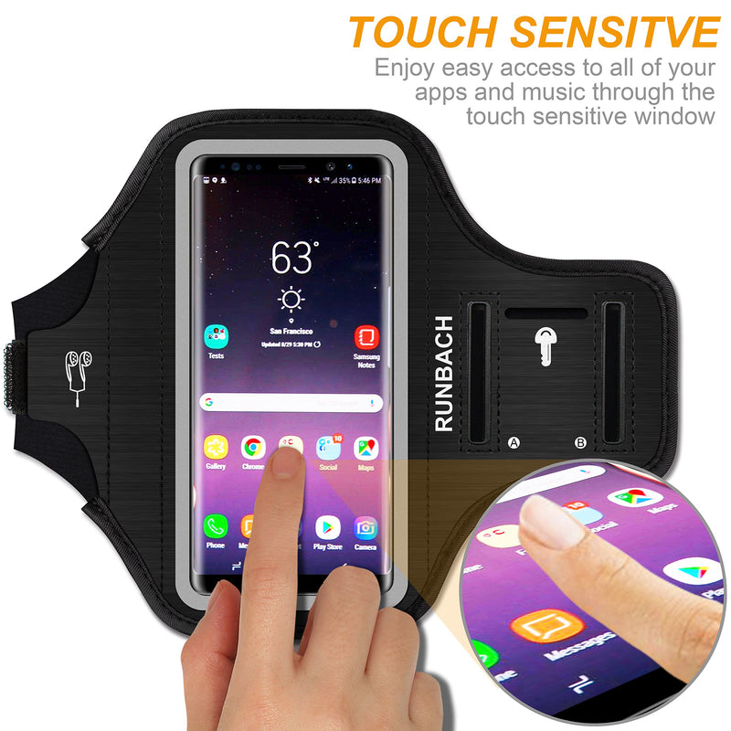 RUNBACH Galaxy Note 20/10+/9/8 Armband,Sweatproof Running Exercise Bag with Fingerprint Touch/Key Holder and Card Slot for Galaxy Note 20/10+/9/8(Black) Black