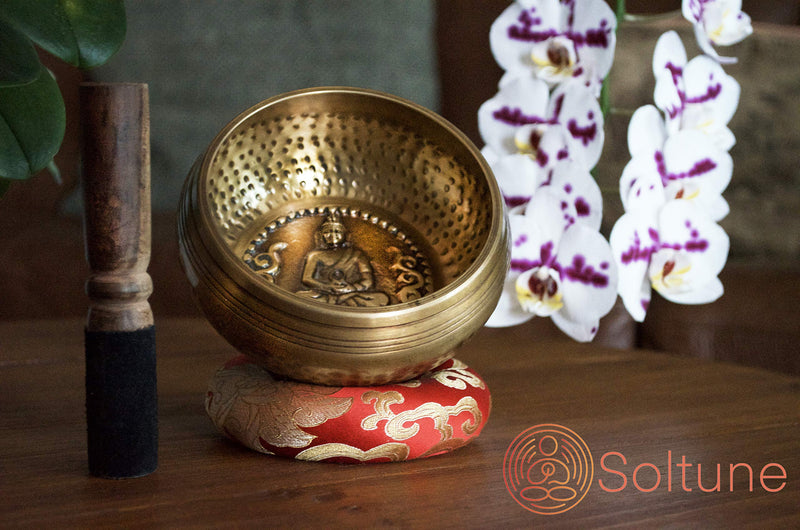 4.5" Tibetan Singing Bowl Set. This Sound Bowl Meditation Set has a Beautiful Tone and Look. Helps Center the Mind to Lead You into Meditation or it can make a Beautiful Addition to your Zen Decor.