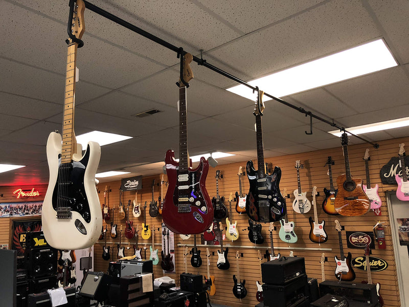 Guitar Bar Hanger No Slip Padded Hard Metal 12” Closet Bar Hanger - 6 String Electric & Acoustic Guitars 4 String Bass - Not Guitar Stand Display Storage In A Closet - Over Head Pipe - Your Rack