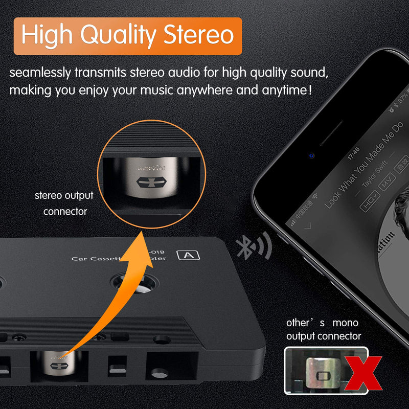 Arsvita Car Audio Bluetooth Cassette to Aux Receiver, Tape Desk Bluetooth 5.0 auxilary Adapter Black