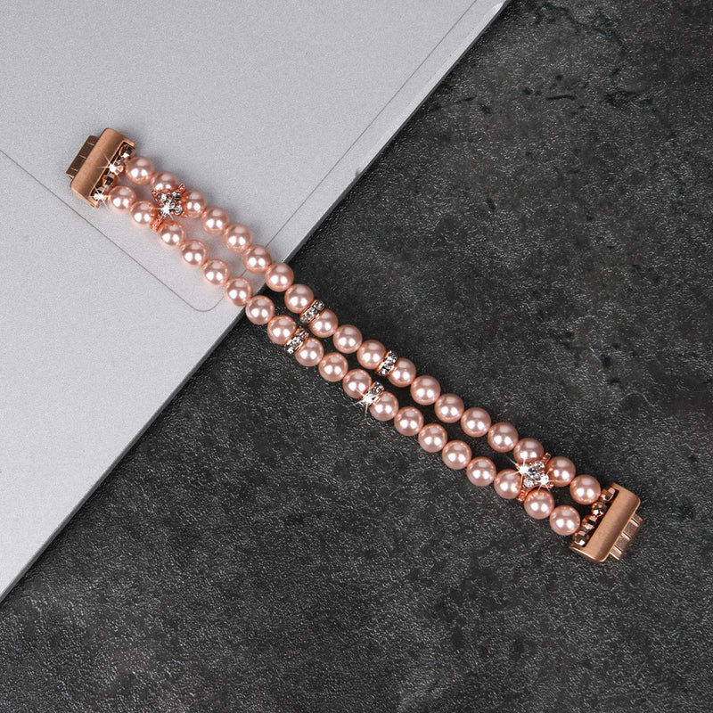 Wongeto Compatible with Fitbit Inspire 2 & Inspire/Inspire HR Bands,Fashion Handmade Elastic Stretch Pearl Bracelet Women Girls Replacement Strap for Fitbit Inspire accssorises(Rose Gold) Rose Gold