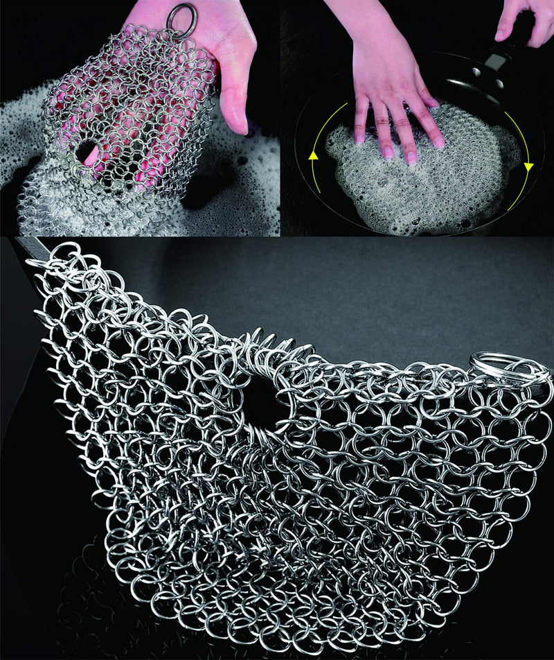 SUJAYU Cast Iron Cleaner, 7 Inch 316L Stainless Steel Chainmail Scrubber for Cast Iron Pan Skillet Dutch Dishes Seasoning Protection Cookware Accessories