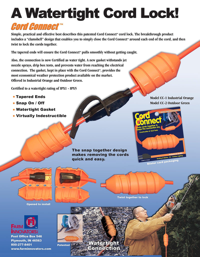 FARM INNOVATORS INC Farm Innovators Model CC-2 Connect Water-Tight Cord Lock-Green Green