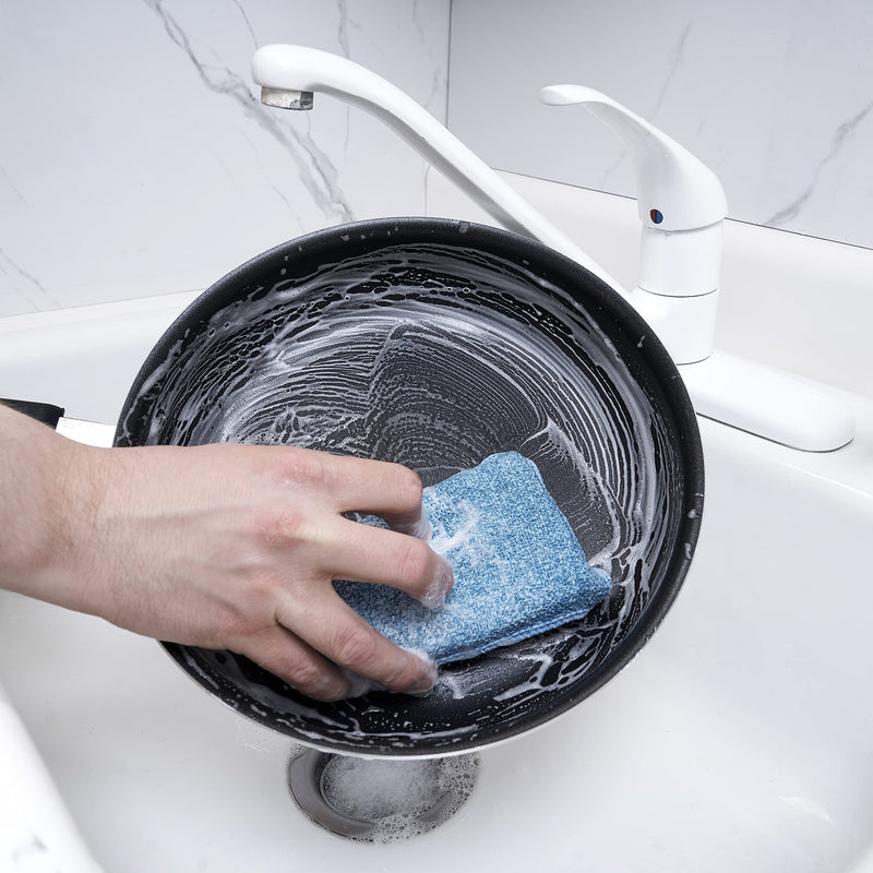 Superio Miracle Dish Scrubber, Kitchen Sponges Pack of 6 - Reusable Non Scratch Microfiber Dishwashing Scrubbing Sponge (Blue) Blue