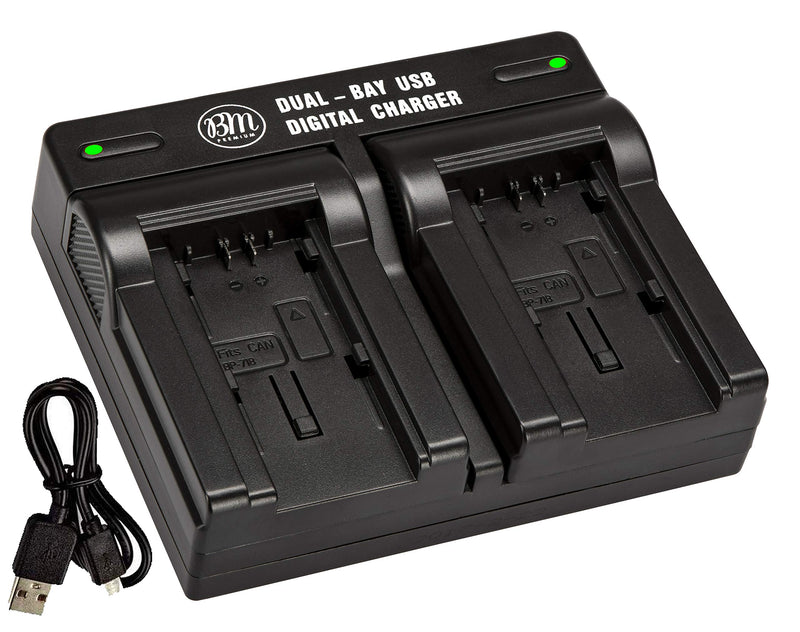 BM Premium BP718, BP727 USB Dual Battery Charger for Canon HFR80, HFR82, HFR800, HFR70, HFR72, HFR700, HFM500, HFR30, HFR32, HFR300, HFR40, HFR42, HFR400, HFR50, HFR52, HFR500, HFR60, HFR62, HFR600