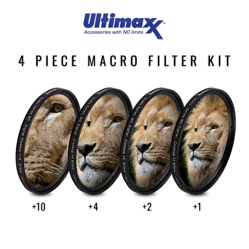 82MM Ultimaxx Professional Four Piece HD Macro Close-up Filter Kit (1, 2, 4, 10 Diopter Filters) for Camera Lens with 82MM Filter Thread and Protective Filter Pouch