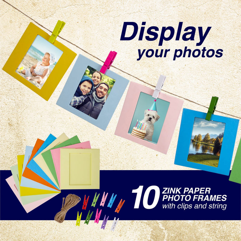 Zink 2x3 Photo Paper Fun Accesory Kit, 60 Sticker Frames + 5 Plastic Desk Frames + 10 Paper Frames + Micro-Fiber Cloth + Carry Strap (Rainbow-Colored)