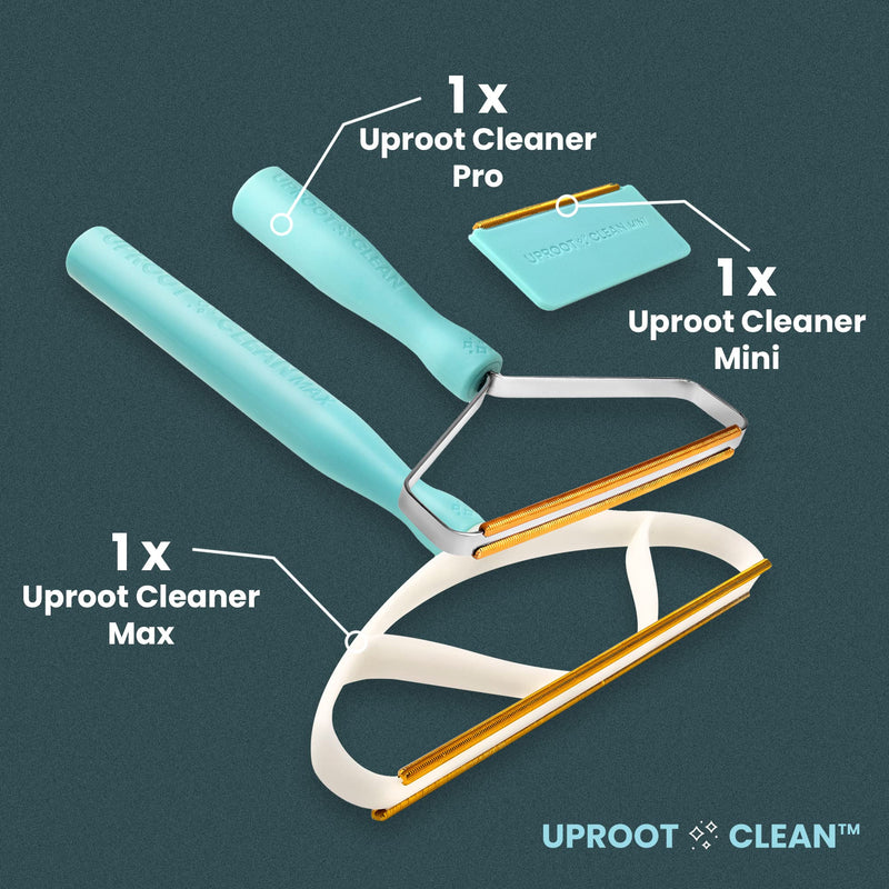 Uproot Cleaner Bundle - Max, Pro and Mini - Non-Damaging Lint Remover and Carpet Scraper by Uproot Clean - Easy Cat Hair Remover & Dog Hair Remover for Couch, Clothes & Rugs - Gets Every Hair!