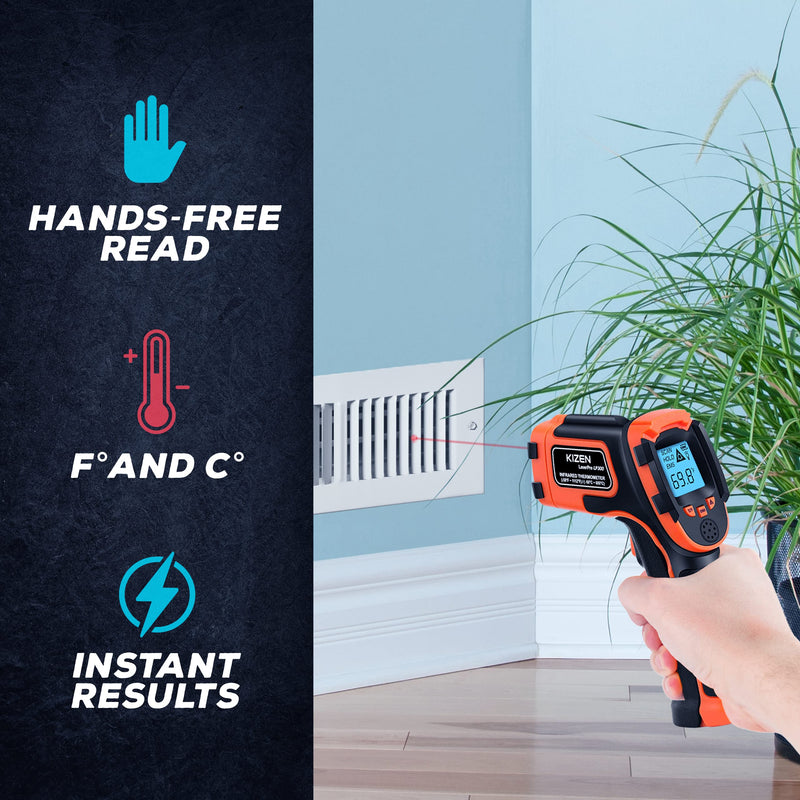 KIZEN Infrared Thermometer Gun (LaserPro LP300) - Handheld Heat Temperature Gun for Cooking, Pizza Oven, Grill & Engine - Laser Surface Temp Reader -58F to 1112F - NOT for Humans Orange