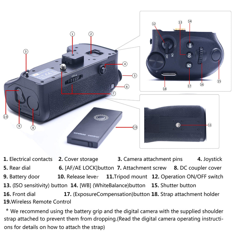 DSTE Replacement for Pro Wireless Remote Control DMW-BGG9 DMW-BGG9GK Vertical Battery Grip Compatible Panasonic Lumix G9 Digital Camera as DMW-BLF19