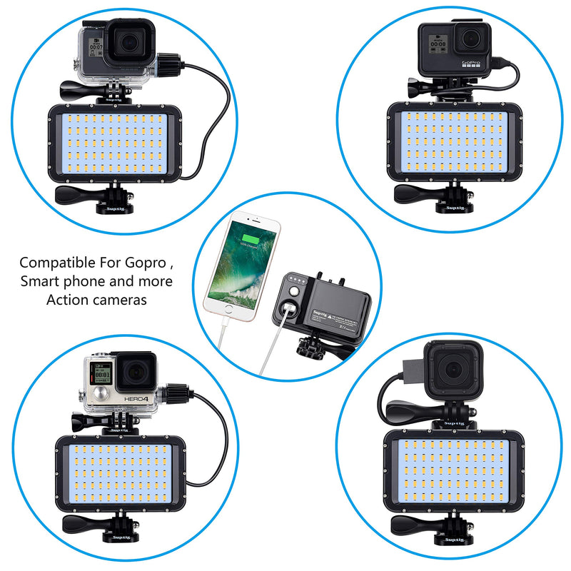 Suptig 60 LED Video Light with 5200mAh Portable Charging Battery, Portable Photography Lighting Waterproof 164ft, Dimmable Light Compatible for Gopro Hero 9 Hero 8 Hero 7 Black Hero 5 Hero 6 Hero 4