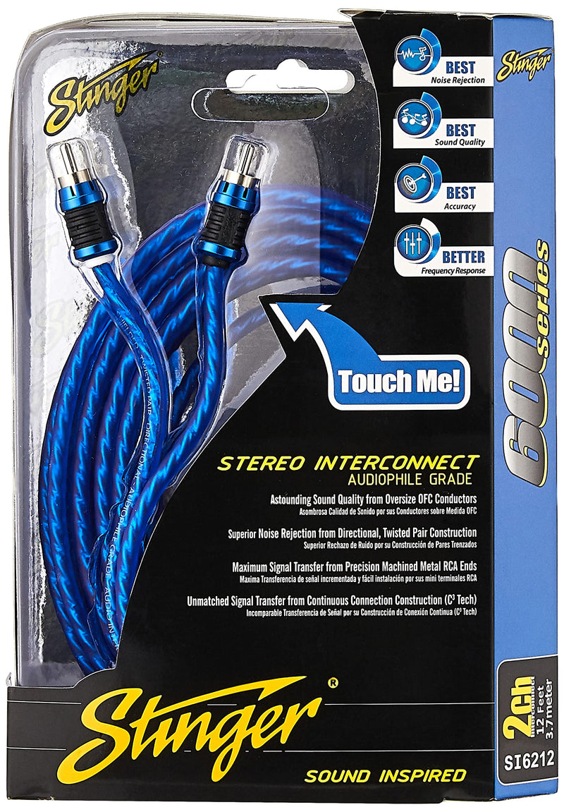 Stinger SI6212 12-Foot 2-Channel 6000 Series Audiophile Grade RCA Interconnect Cable,BLUE Standard Packaging