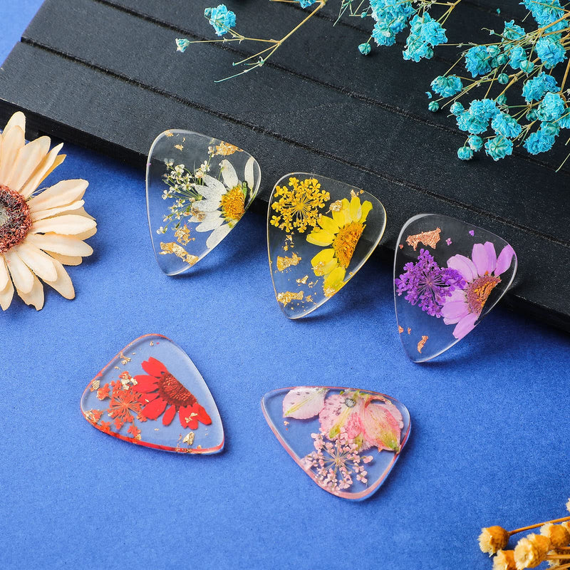 5 Pieces Dried Flower Resin Guitar Picks Plectrums Thin Flower Guitar Picks Stylish Colorful Guitar Plectrums Floral Bass Picks for Electric, Acoustic Guitar Bass Ukulele, 5 Styles