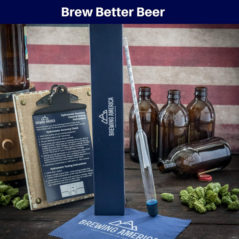 American-Made Precision Hydrometer Alcohol by Volume ABV Tester – Accurate Final Gravity Testing, Finished Beer - Easy to Read Pro Series Finishing NIST Traceable (SINGLE) Brewing America