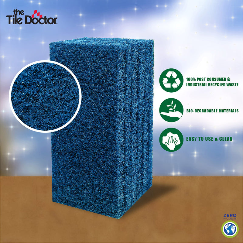 Blue 12 Pack The Scrub Dr. by The Tile Doctor Medium Duty XL Scouring Pad Large Multipurpose Scrubbing Pads and Sponges. Clean Kitchens, Bathrooms, Counters and Floors to Erase Grime and Surfaces Pack of 12