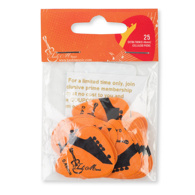 Tanbi Music Premium Celluloid Guitar Picks, P212 – 25 Extra Thin (0.46mm) Pack 0.46 orange