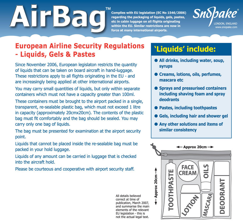 Snopake Airport Bags Clear Plastic Travel For Liquids - TSA Approved - Pack 5