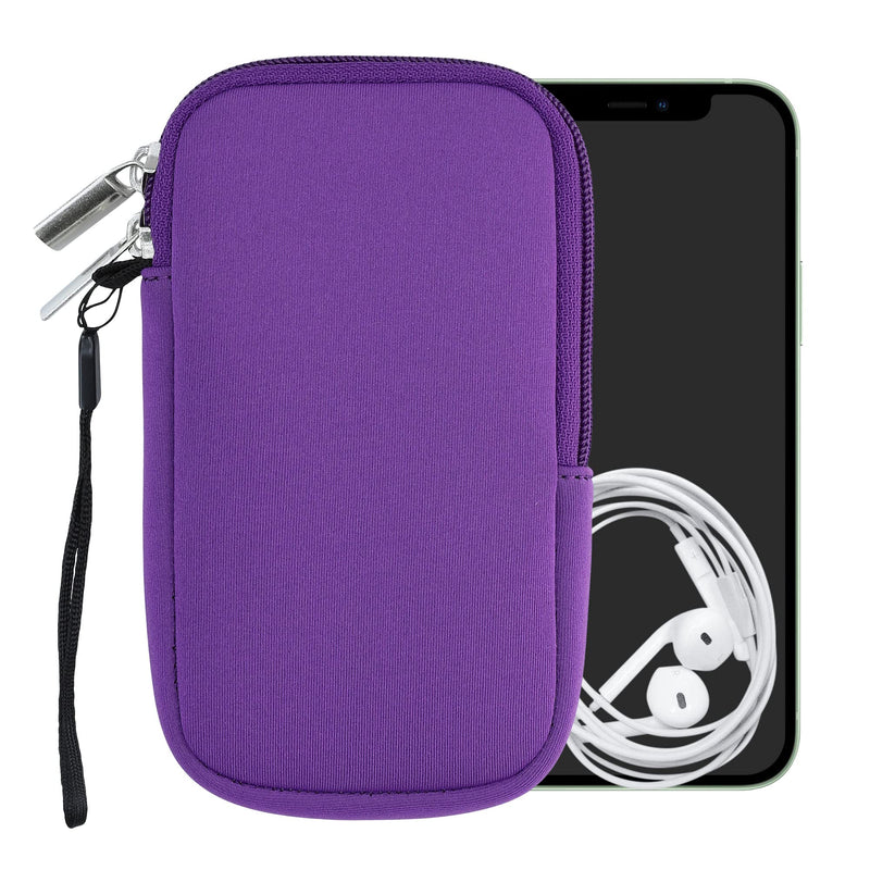 kwmobile Neoprene Phone Pouch Size XL - 6.7/6.8" - Universal Cell Sleeve Mobile Bag with Zipper, Wrist Strap - Violet XL - 6,7/6,8"