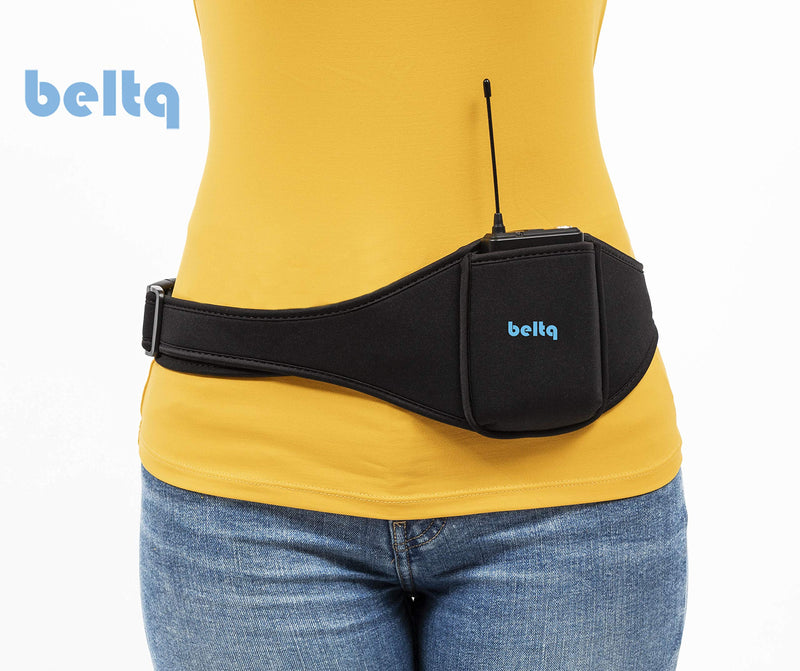 [AUSTRALIA] - Microphone Belt/Mic Belt by Beltq Black Carrier Belts for Microphone Transmitter Up to 36 inch Waists Mic Pack Holster for Fitness Instructor or Theatre 