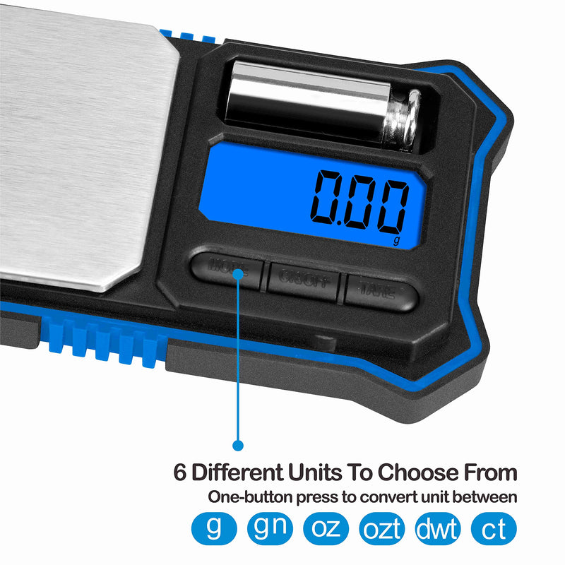Fuzion Digital Pocket Scale, 200g x 0.01g Jewelry Gram Scale, 6 Units Conversion, LCD Back-Lit Display, Use for Jewelry/Medicine/Food/Powder/Herb(Battery Included) Blue