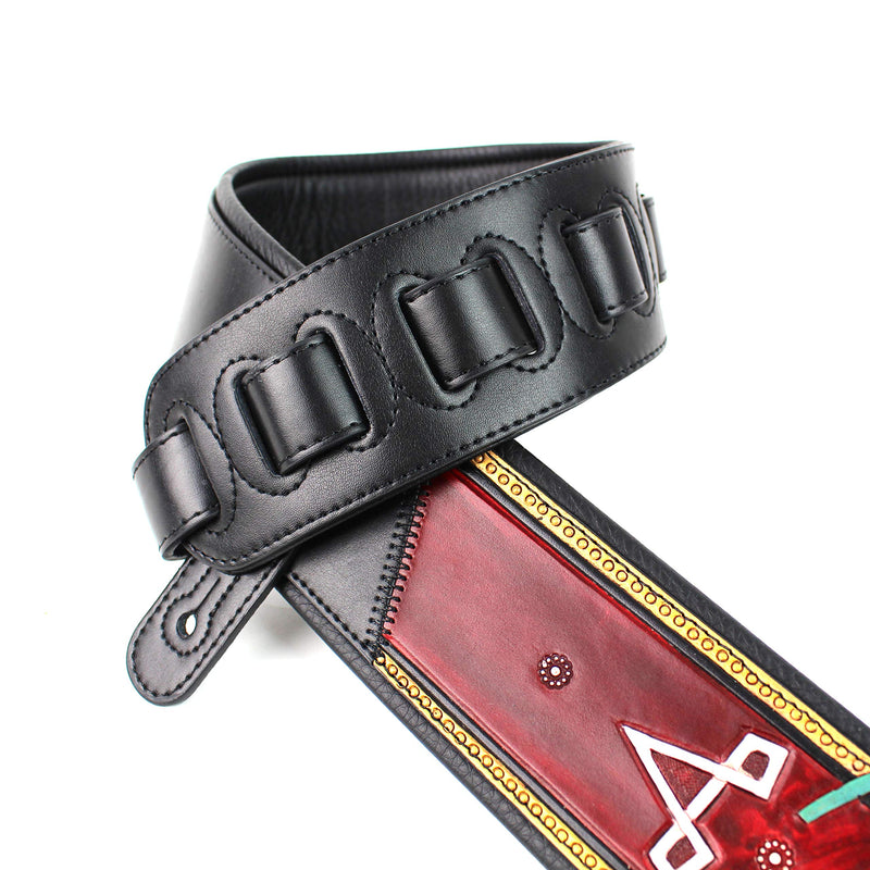 Walker And Williams KB-52-RD Black Strap w/Mexican Coat Of Arms Design On Scarlett Red Carved Leather