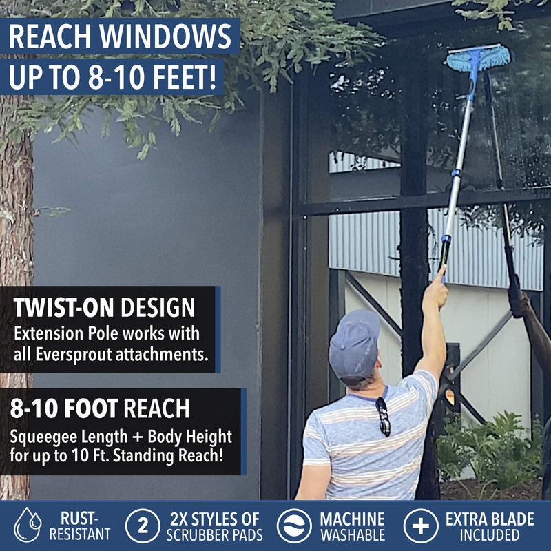 EVERSPROUT 1.5-to-4 Foot Swivel Squeegee and Microfiber Window Scrubber (8-10 Ft Standing Reach) | 2-in-1 Window & Glass Cleaning Combo | Lightweight, Aluminum Extension Pole | Includes 10-inch Blades 4 feet