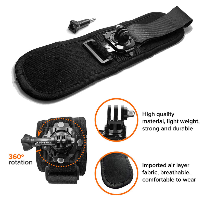 MiPremium Wrist Strap Mount for GoPro Session Black Silver Hero 10 9 8 7 6 5 4 3 3+ 2 XIAOYI 4K SJCAM Yi for Akaso Adjustable Cycling Arm Band Holder for Action Camera & Outdoor Sports Accessories