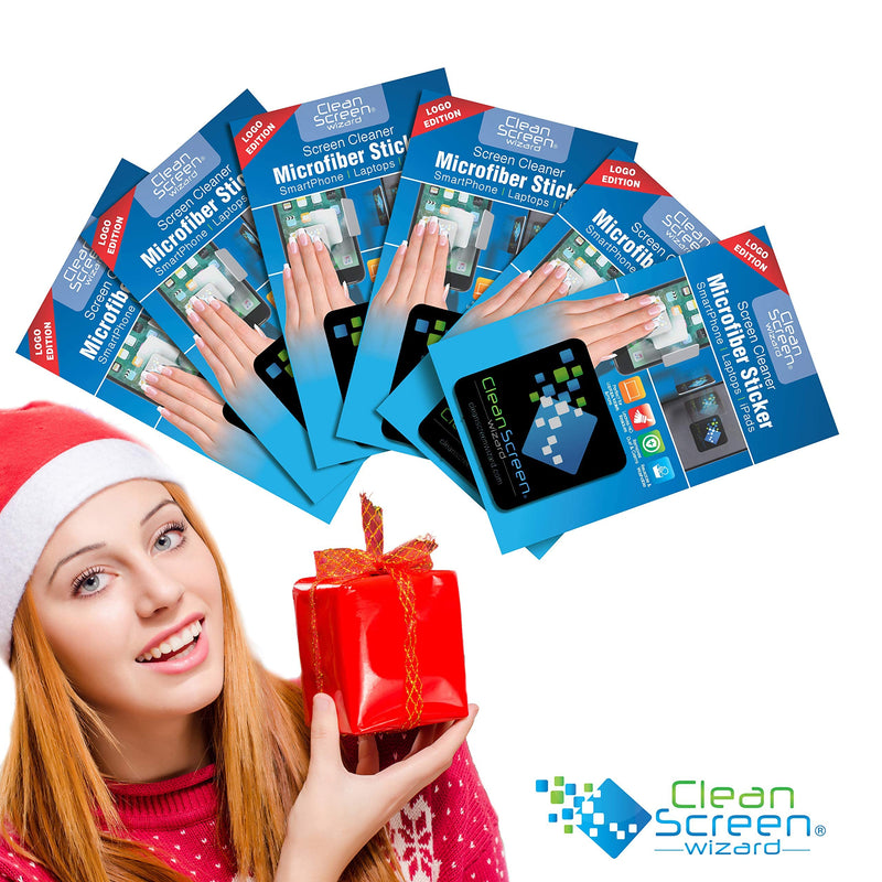 CLEAN SCREEN WIZARD Microfiber Electronics Screens Cleaning Cloths Stickers Pads- 6 Pack Bundle, 1 Large, 2 Medium, 3 Small, Great Gift