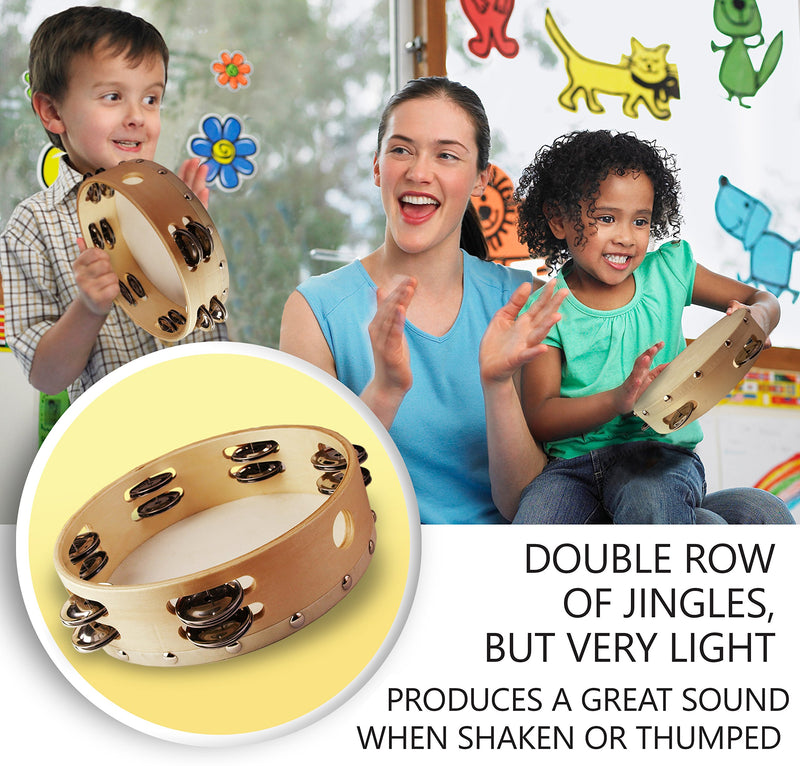 Tambourine 8 inch Double Row Jingles - Handheld Tambourine for Church Kids Adults