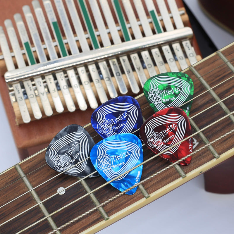 Guitar Picks 100 Pack Assorted Thickness, Thin Heavy Medium Guitar Pick Made of Premium Celluloid, Variety Guitar Picks Perfect for Beginners Playing Acoustic Electric Guitar Bass and Ukulele