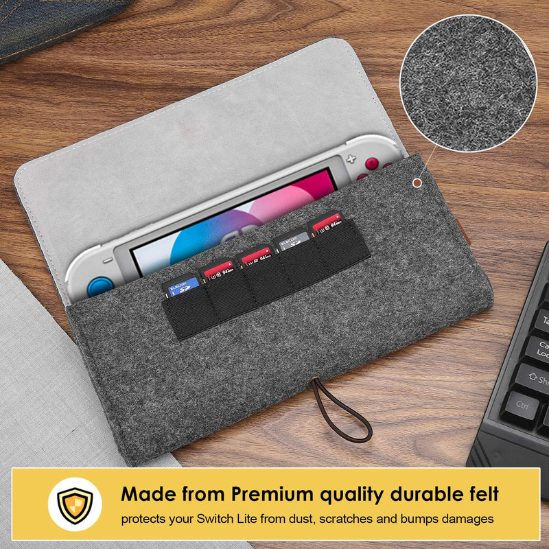 ProCase Carrying Case for Nintendo Switch Lite, Portable Travel Carrying Bag Ultra Slim Professional Protective Felt Pouch for Nintendo Switch Lite 2019 with 5 Game Cartridges Holders -Black Black