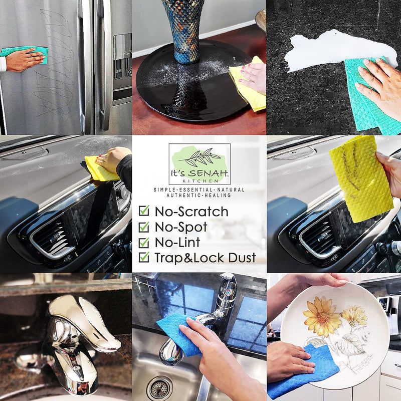 [12Pack+1Loofah Dish Sponge] 100% Natural Biodegradable Swedish Dishcloths for Kitchen | No-Discoloration, No-Odor, Super Absorbent Dish Sponge | Paper Towel, Dust Wipes Replacement [New Pattern] New Multi