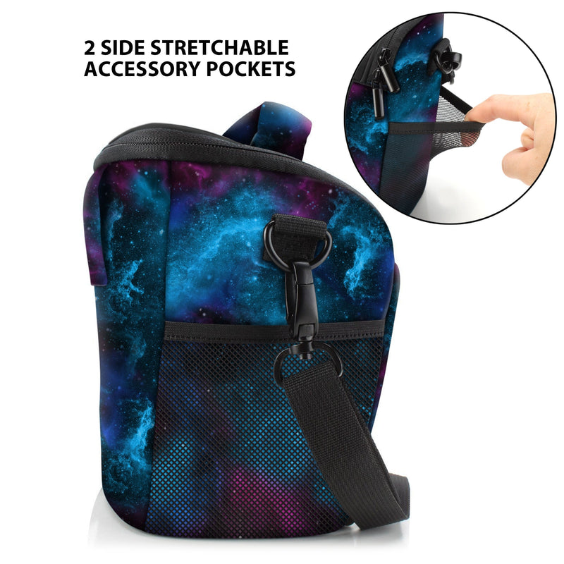 USA Gear Small SLR Camera Case Bag for Men and Women with Top Loading Accessibility, Adjustable Shoulder Sling, Padded Handle - Comfortable, Durable and Light Weight for Nikon, Canon, etc (Galaxy) Galaxy