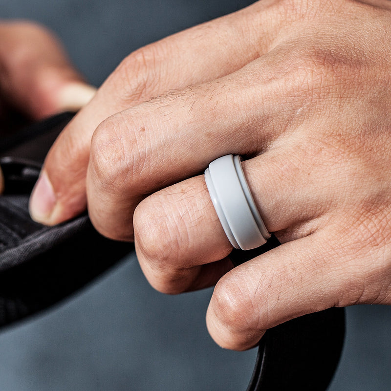 Thunderfit Men's Silicone Ring, Step Edge Rubber Wedding Band, 10mm Wide, 2.5mm Thick Black, Men Bronze, Gun Metal, Grey 6.5 - 7 (17.3mm)