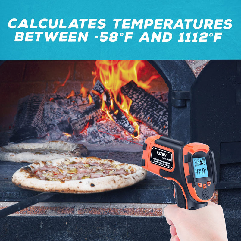 KIZEN Infrared Thermometer Gun (LaserPro LP300) - Handheld Heat Temperature Gun for Cooking, Pizza Oven, Grill & Engine - Laser Surface Temp Reader -58F to 1112F - NOT for Humans Orange