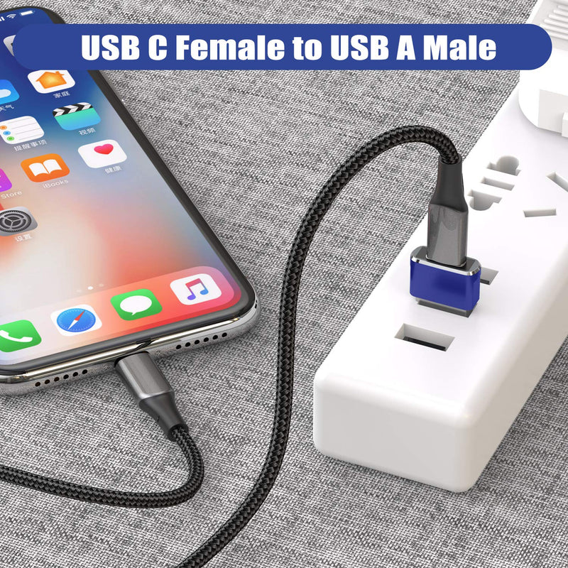 USB C Female to USB Male Adapter (3 Pack),Type C to USB A Charger Cable Adapter for iPhone 11 12 Mini Pro Max,Airpods iPad,Samsung Galaxy Note 10 20 S20 Plus S20+ 20+ Ultra,Microsoft Surface Duo BLUE