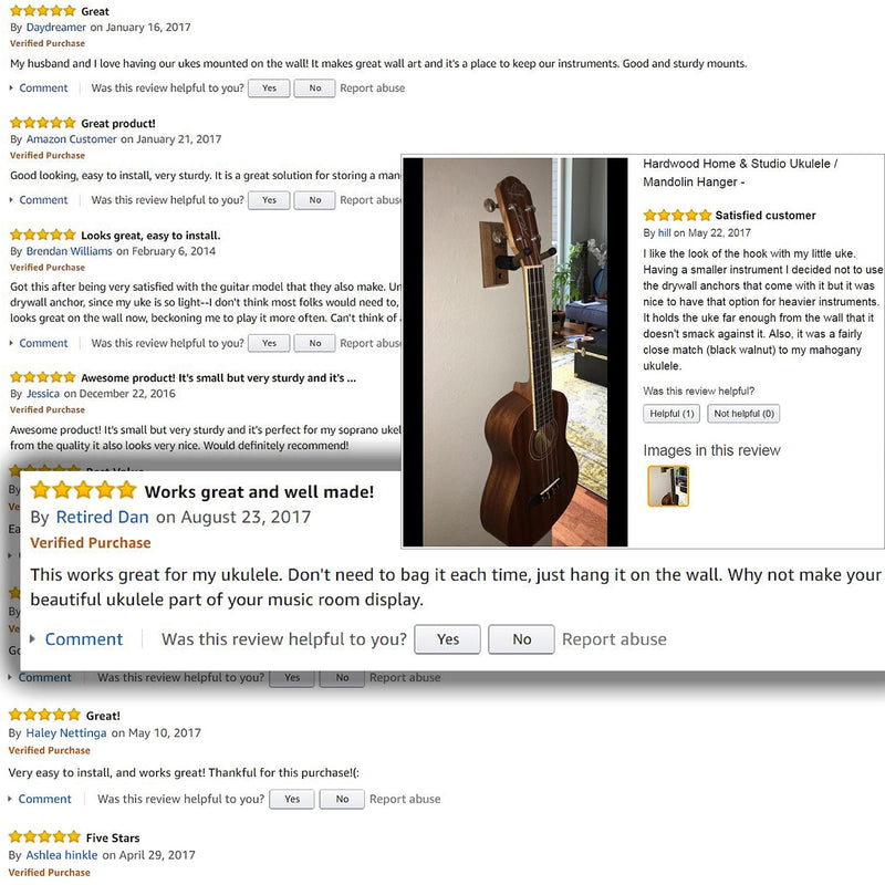 [AUSTRALIA] - String Swing Ukulele Wall Mount Stand for Mandolin Ukele – Concert Pineapple Soprano Tenor and Baritone Compatible – Case Alternative for Home or Studio - Black Walnut Hardwood CC01UK-BW (2 Pack) 