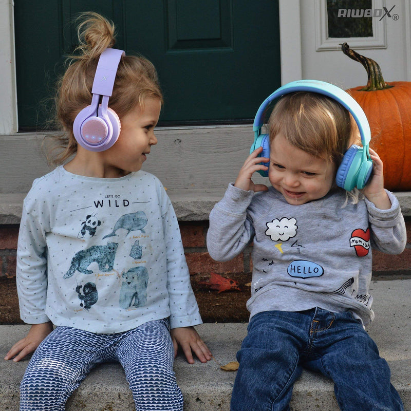2 Packs Riwbox WT-7S Kids Headphones Wireless, Foldable Stereo Bluetooth Headset with Mic Compatible with PC/Laptop/Tablet/iPad Pink&Blue