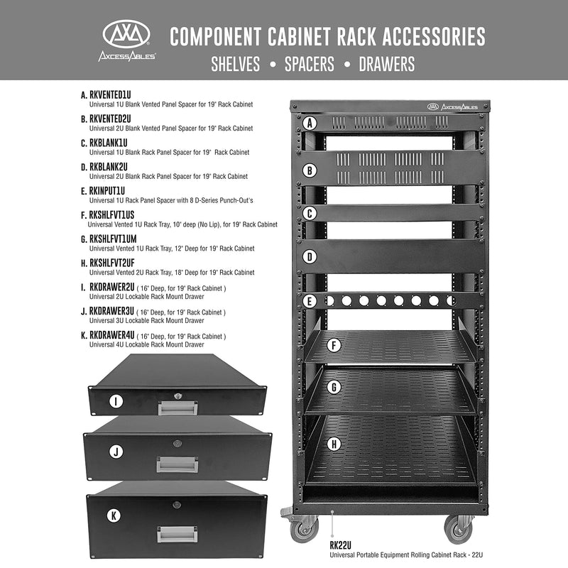 AxcessAbles RKBLANK1U 1U Blank Rack Mount Panel Spacer Plate for 19 Inch Server Racking Cabinet or Studio Rack-Mount Case. 1.75" Height x 19" Long.