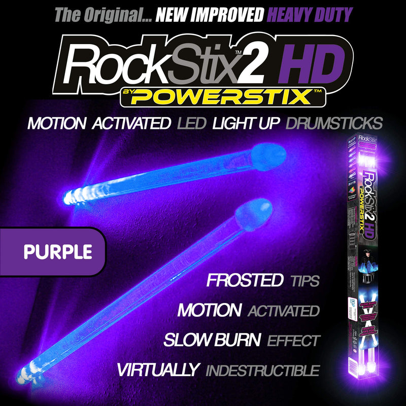 ROCKSTIX 2 HD DEEP PURPLE, BRIGHT LED LIGHT UP DRUMSTICKS, with fade effect, Set your gig on fire! (PURPLE TWIN PACK - 2 PAIRS)