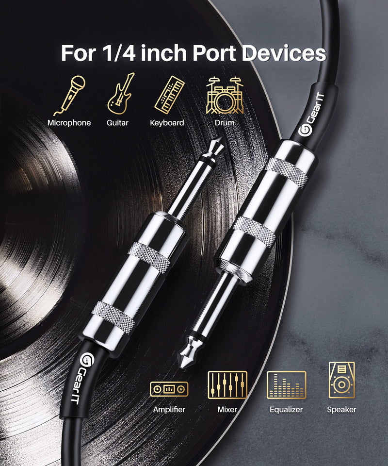 GearIT Professional Speaker Cable (10ft) 12AWG Pure Copper 1/4 inch to 1/4 inch TS Straight Male to Male for Amplifier, Speaker Cabinet, PA and DJ Audio 10 Feet Black