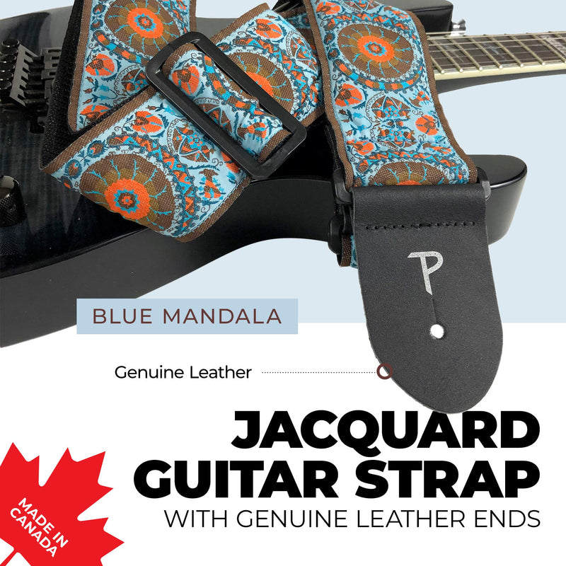 Perri’s Leathers Ltd. - Guitar Strap - Nylon - Jacquard - Adjustable - For Acoustic/Bass/Electric Guitars - Made in Canada Blue/Orange