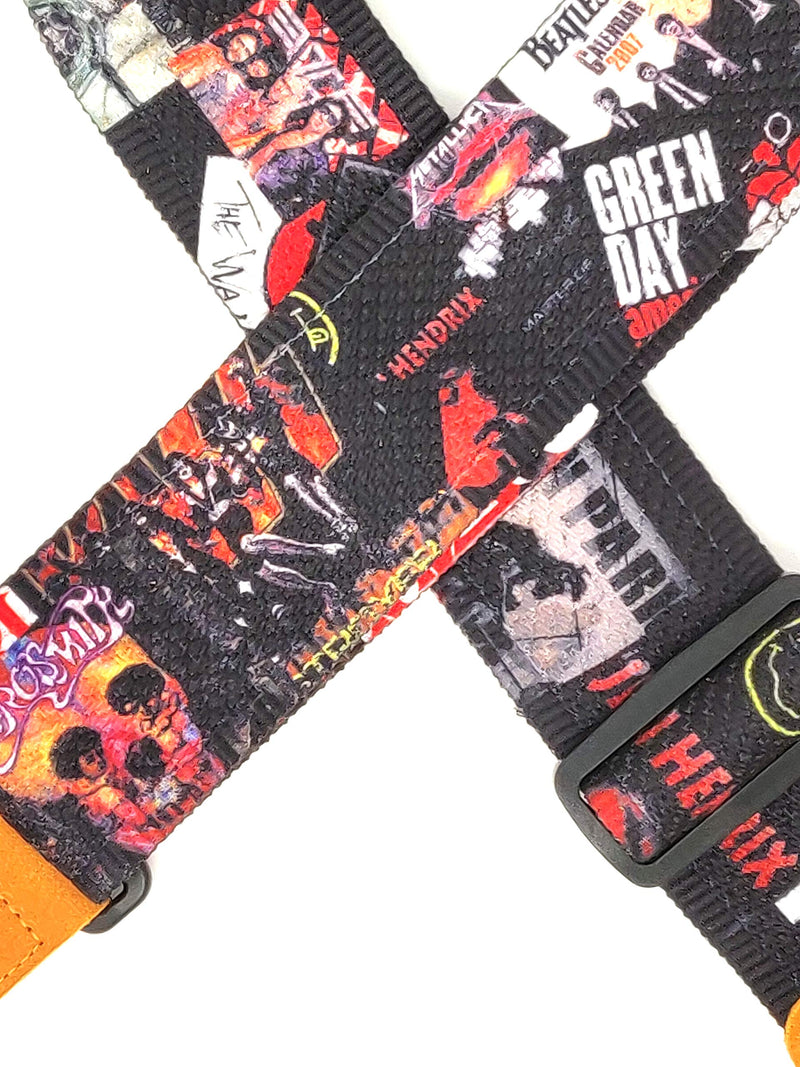 Rock Bands Cotton 2.3 Inches Wide Guitar Strap | 100% Cotton with genuine leather