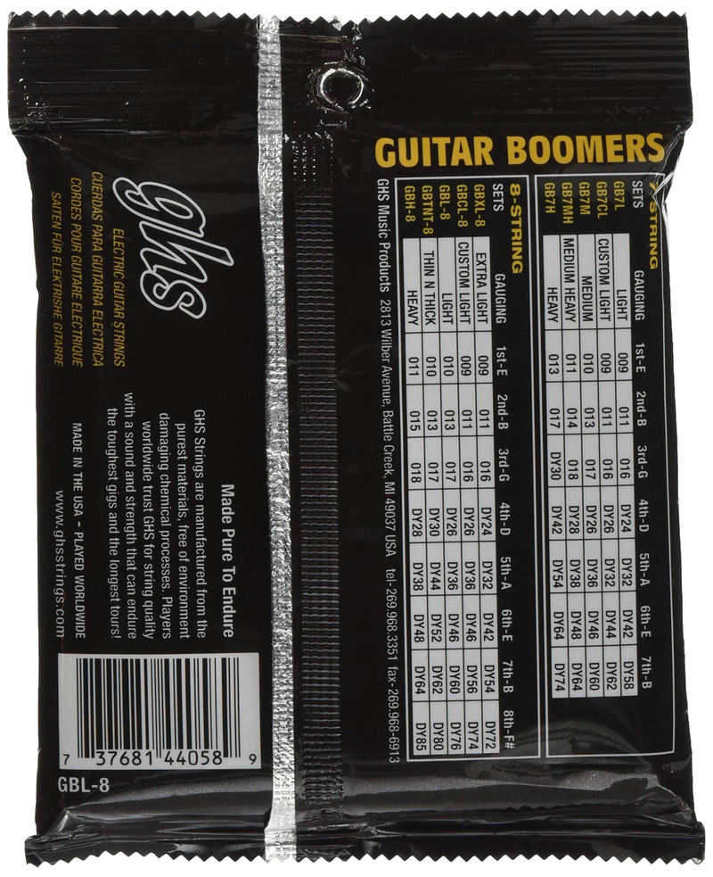 GHS BOOMERS String Set For Electric Guitar - 8-String - GB-L-8 - Light - 010/076